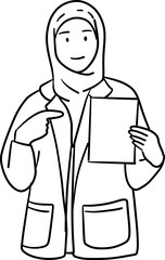  Female Physician in Hijab acting point the sign vector