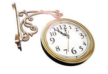 Vintage wall clock on transparent background. 3D illustration