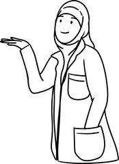 Female Physician in Hijab acting Show sometihing Vector