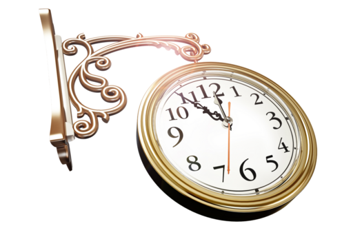 Vintage wall clock on transparent background. 3D illustration
