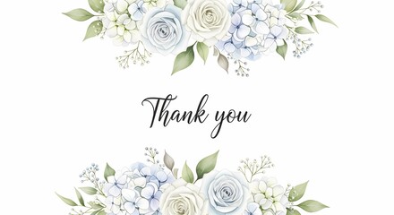 Elegant thank you card design with watercolor floral accents for invitations, weddings and personalized stationery needs, perfect for heartfelt notes