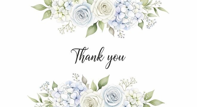 Elegant thank you card design with watercolor floral accents for invitations, weddings and personalized stationery needs, perfect for heartfelt notes