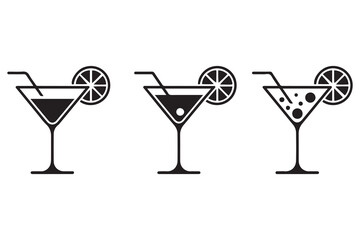 Alcoholic cocktail line icons set. Cocktail glasses icon. Vector black silhouette. with white background