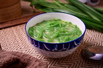 Lod chong Thai Dessert made with flour in coconut milk,pandan noodled with coconut milk,cendol