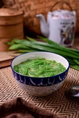 Lod chong Thai Dessert made with flour in coconut milk,pandan noodled with coconut milk,cendol
