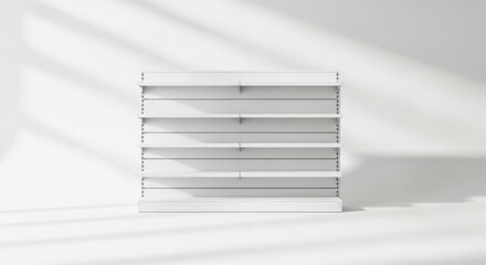 Empty White Retail Display Shelf Unit with Soft Shadows on Clean Background