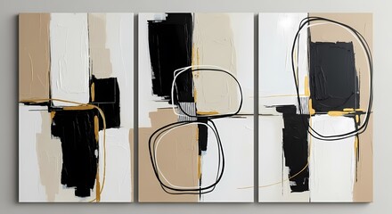 Elevate your space with this stunning abstract triptych wall art, perfect for a modern office or elegant home interior, radiating sophistication