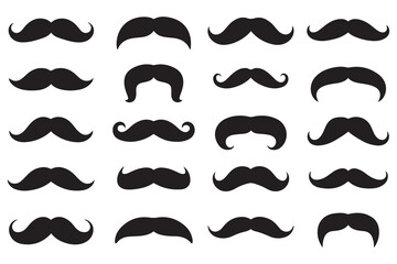 Big set of mustaches black silhouettes. Collection of men's mustaches. Vector black silhouette. with white background