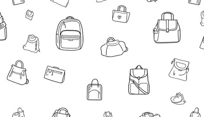 Variety of Bags Seamless Pattern, Hand-drawn Style