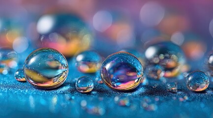 Naklejka premium Close-up of colorful water droplets on a textured surface