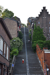 Cityscape in Li&egrave;ge, Belgium with Historic Residential Apartment Buildings and Giant Staircase