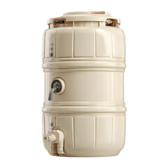 Vintage ceramic water dispenser with spigot and lid featuring a classic design isolated on transparent background