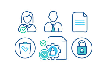 Business process icons representing user management document handling and security protocols