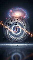 Abstract Clock with Galactic Space Scene and Time Distortion Art