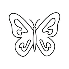 A simple line drawing of a butterfly with detailed wing patterns on a white background image view