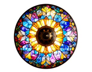 Artistic Ornate Lamp with Stained Glass Floral Shade, Top-Down Flat Lay, isolated transparent background PNG