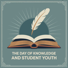 Day of Students and Knowledge Turkmenistan Open Book with Feather Illustration