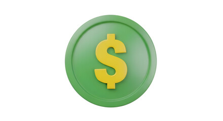 Obraz premium Green dollar coin isolated on transparent background