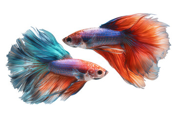 Fototapeta premium Two colorful siamese fighting fish isolated on transparent background