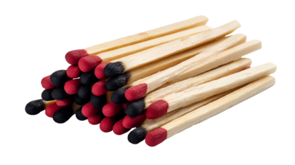 Red and black matches stacked on black background