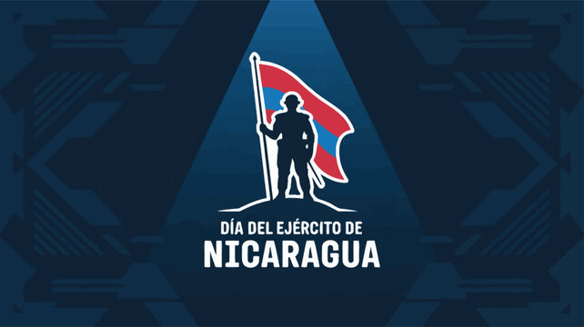 Nicaragua Army Day Celebration Silhouette with National Emblem Illustration