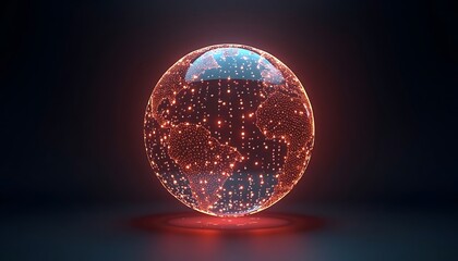 Glowing Digital Earth Globe with Pointillism Effect on Dark Background