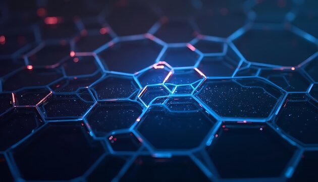 Glowing Hexagon Network Pattern Blue and Red for Technology Background