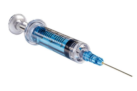 Medical Syringe Filled with Blue Liquid Vaccine Injection Healthcare
