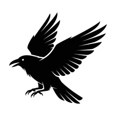 Naklejka premium Black silhouette of a raven in flight with wings spread wide.