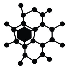 Black molecular structure with hexagonal core chemical bond