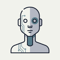 Obraz premium Stylized robot head with circuitry and one eye glowing.