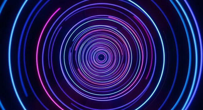 A mesmerizing tunnel of neon circles creates a futuristic and dynamic abstract background design