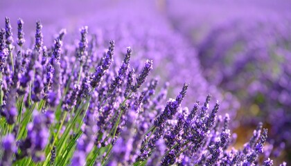 Obraz premium Vibrant Lavender Fields Under Bright Blue Sky in Springtime