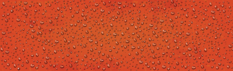 Realistic Water Drops on Red Background - Vector illustration