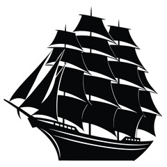 Majestic black sailing ship with full sails tall ship