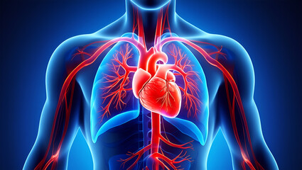 Human circulatory system with heart and lungs image