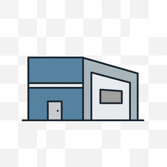 Modern building with blue and white exterior and large window.