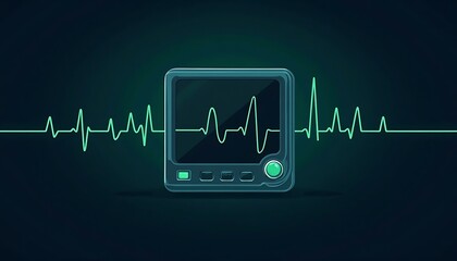 Monitoring Heart Rate Monitor Display with Neon Green Heartbeat Line Illustration