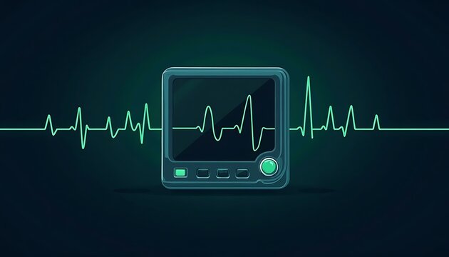 Monitoring Heart Rate Monitor Display with Neon Green Heartbeat Line Illustration