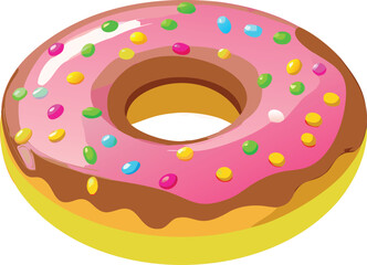 Delicious pink glazed donut with colorful sprinkles isolated on white background, a sweet treat for everyone