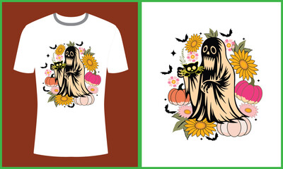 Retro Floral Spooky Halloween Shirt Design