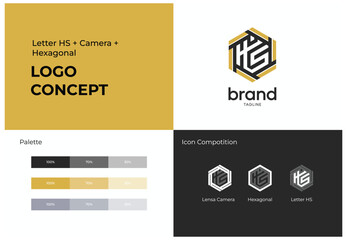 Letter HS camera hexagonal logo concept for branding