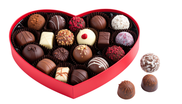 A delicious box of assorted heart-shaped chocolates, a perfect sweet gift for a loved one - Powered by Adobe