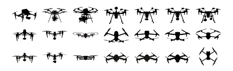 Drone Icons Version 3 - set of drone vectors flattened into editable icons, drones collection icon set 