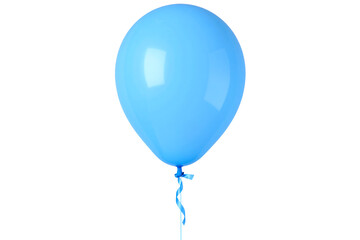 single, inflated light blue balloon with a matching ribbon, ready for a party, celebration, or birthday. This festive and joyful decorative object is isolated on a transparent background