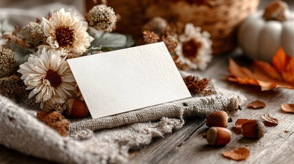 Create unique Thanksgiving invites with a blank invite card surrounded by seasonal decorations and warm colors