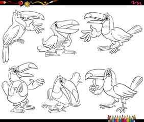 cartoon toucans birds wild animal characters collection coloring page
