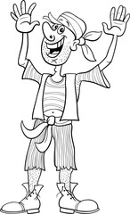 happy cartoon young pirate character coloring page