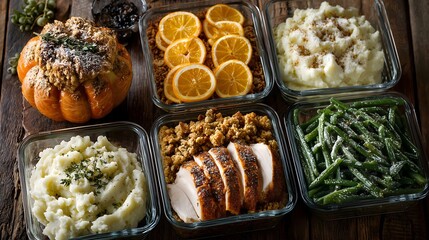 Thanksgiving meal prep highlights with delicious dishes in glass containers ready for festive gathering