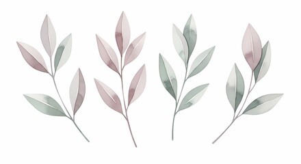 Elegant watercolor foliage for stylish designs create a soft botanical touch with these delicate pastel leaf sprigs and branches for your project
